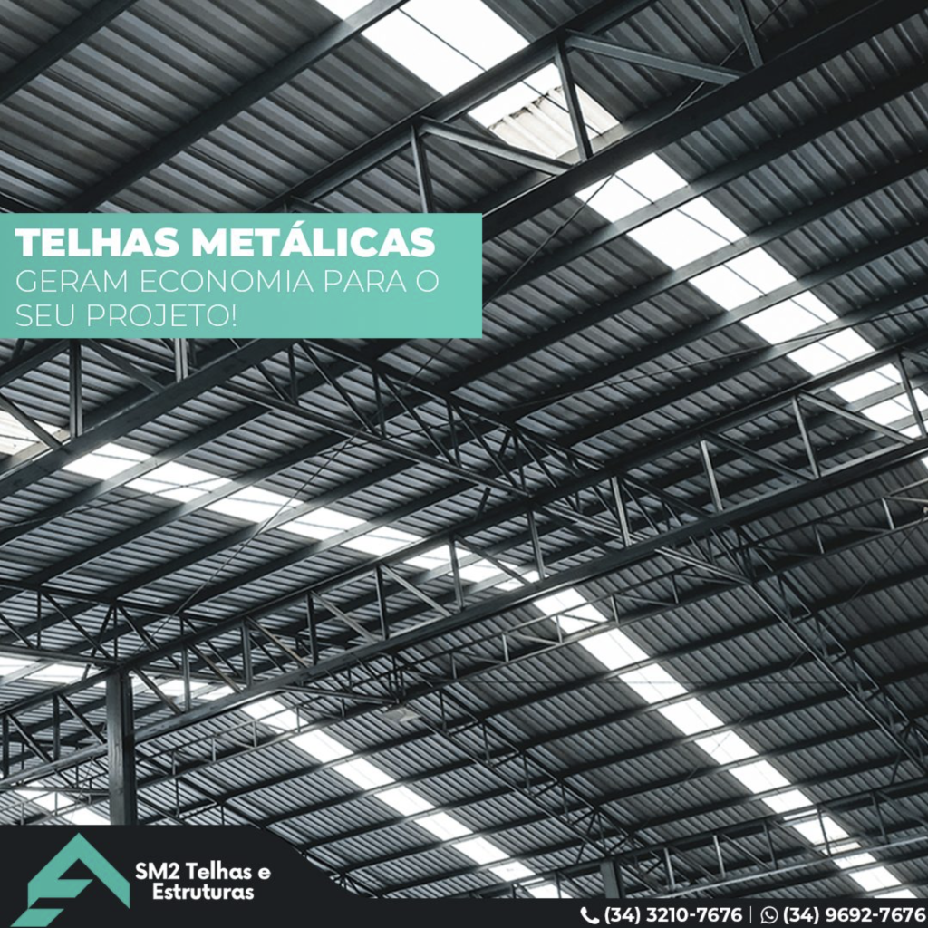 Telhas Metálicas. Quer reduzir custos no seu projeto sem abrir mão da qualidade? Aposte nas Telhas Metálicas! As telhas metálicas e estruturas metálicas são escolhas inteligentes para economizar sem comprometer a durabilidade e eficiência da sua construção. Comparadas a outros materiais, as telhas metálicas apresentam um excelente custo-benefício. Enquanto um telhado convencional pode custar em média R$ 2.850,00 o metro quadrado, telhados metálicos têm um custo médio de R$ 140,00 o metro quadrado. Além disso, as telhas metálicas requerem menos manutenção ao longo do tempo, o que também contribui para a economia em longo prazo. Sua resistência à corrosão e ao desgaste causado pelas condições climáticas prolonga a vida útil da cobertura, evitando gastos adicionais com reparos frequentes. Conte com a SM2 Telhas e Estruturas Metálicas para encontrar as melhores soluções em telhas metálicas, personalizadas de acordo com as suas necessidades!