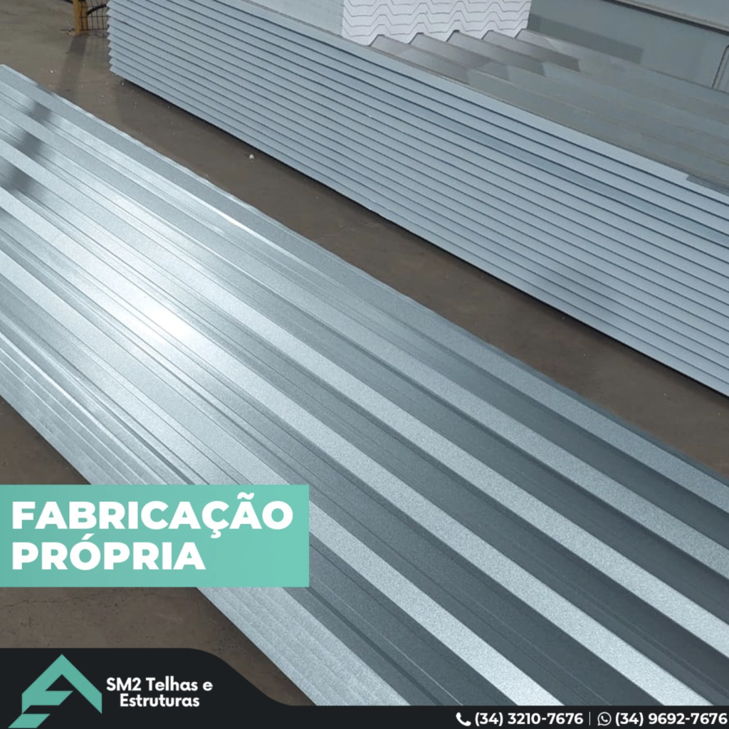 Fabricação Própria. Na SM2 Telhas e Estruturas Metálicas, a Fabricação Própria é o nosso diferencial! Com as melhores matérias-primas e equipamentos modernos, produzimos telhas e estruturas metálicas de alta qualidade, totalmente personalizadas para atender às necessidades do seu projeto. Conte com a confiança de quem fabrica seus próprios produtos e garante excelência em cada detalhe. Venha conhecer nossas opções e faça a escolha certa para a sua construção.