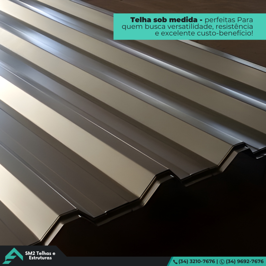 Telha sob medida. A telha trapezoidal SM2 é uma solução eficiente para grandes áreas cobertas, oferecendo ótima drenagem .